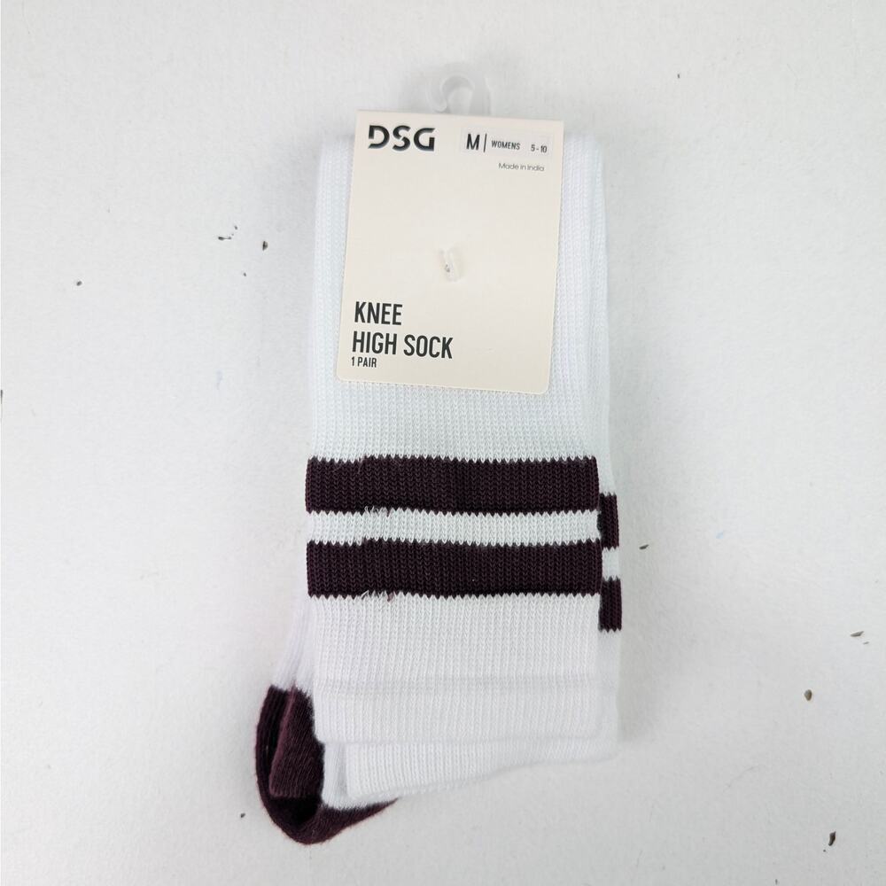 DSG Women's 5-10 Knee High Sock - Retro Stripe Burgundy/White